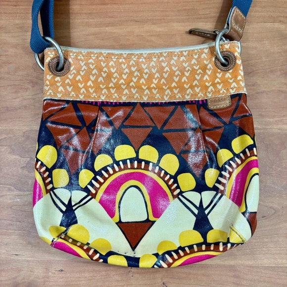 Fossil Vintage Key-Per Crossbody Hobo Canvas Bag, Orange & Yellow Floral Design - Picture 12 of 12